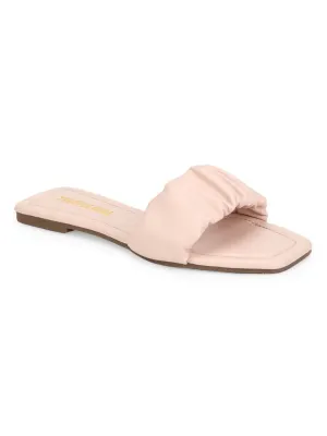 Pink PU Wrinkled Strap Slip Ons