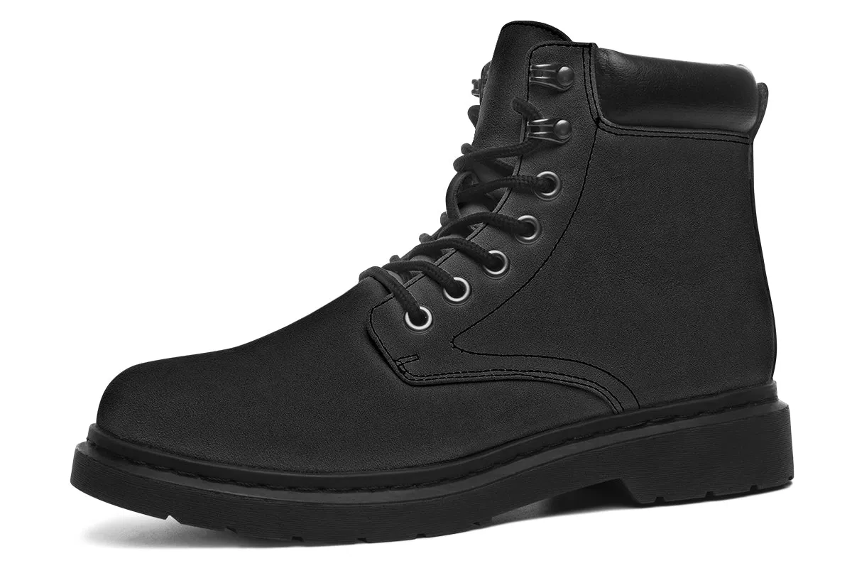 Pitch Black Classic Boots - High Quality Micro-Suede Weatherproof Vegan Shoes with Stitched on Soles