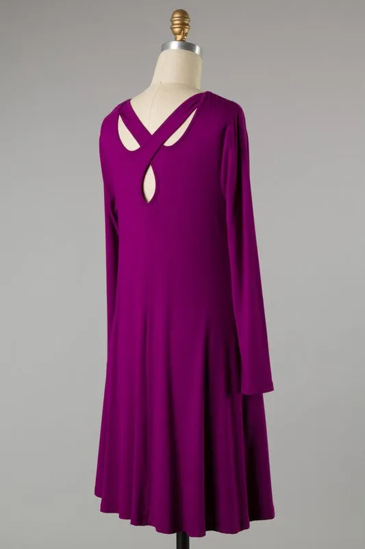 Plus Size Magenta Midi Dress with Pockets