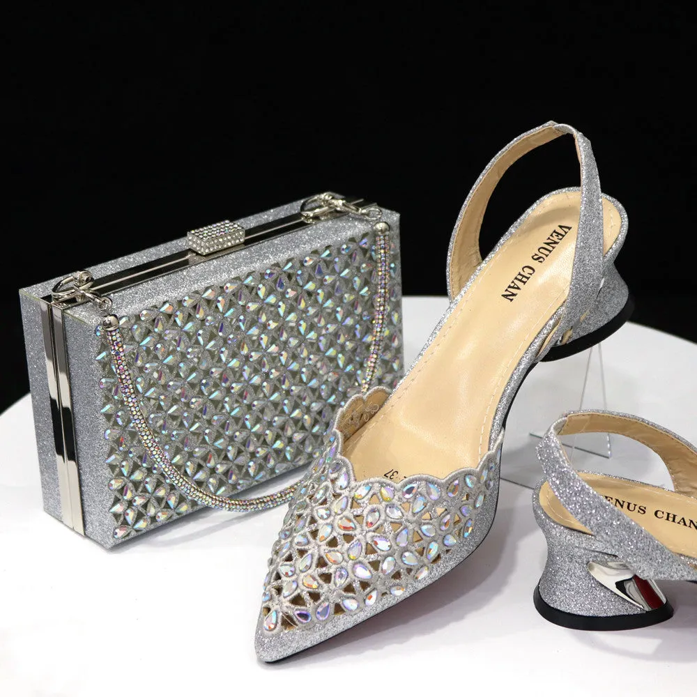 Pointed Toe & Diamond Face Square Crystal Bag