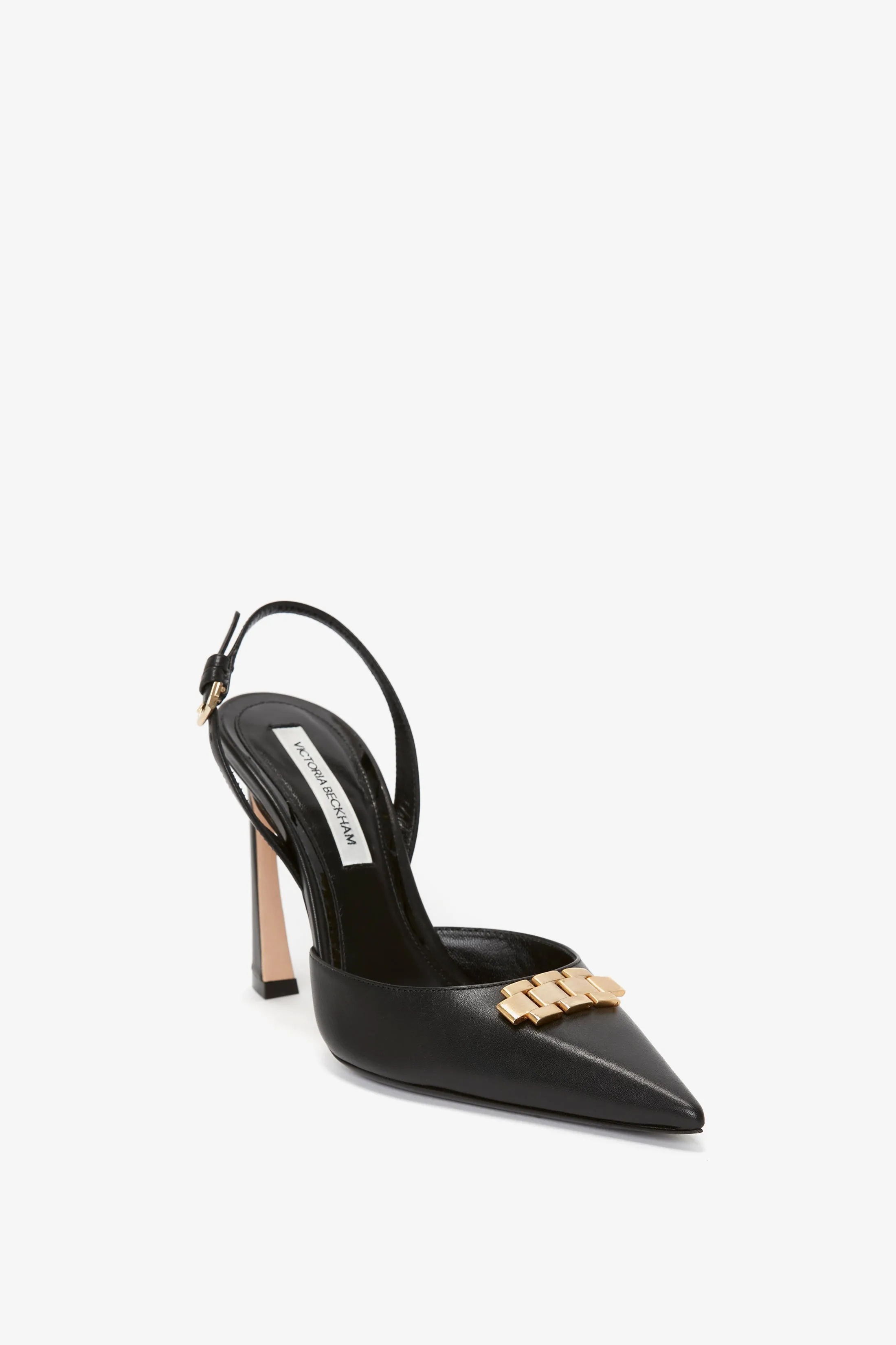 Pointy Toe Sling back in Black Calf