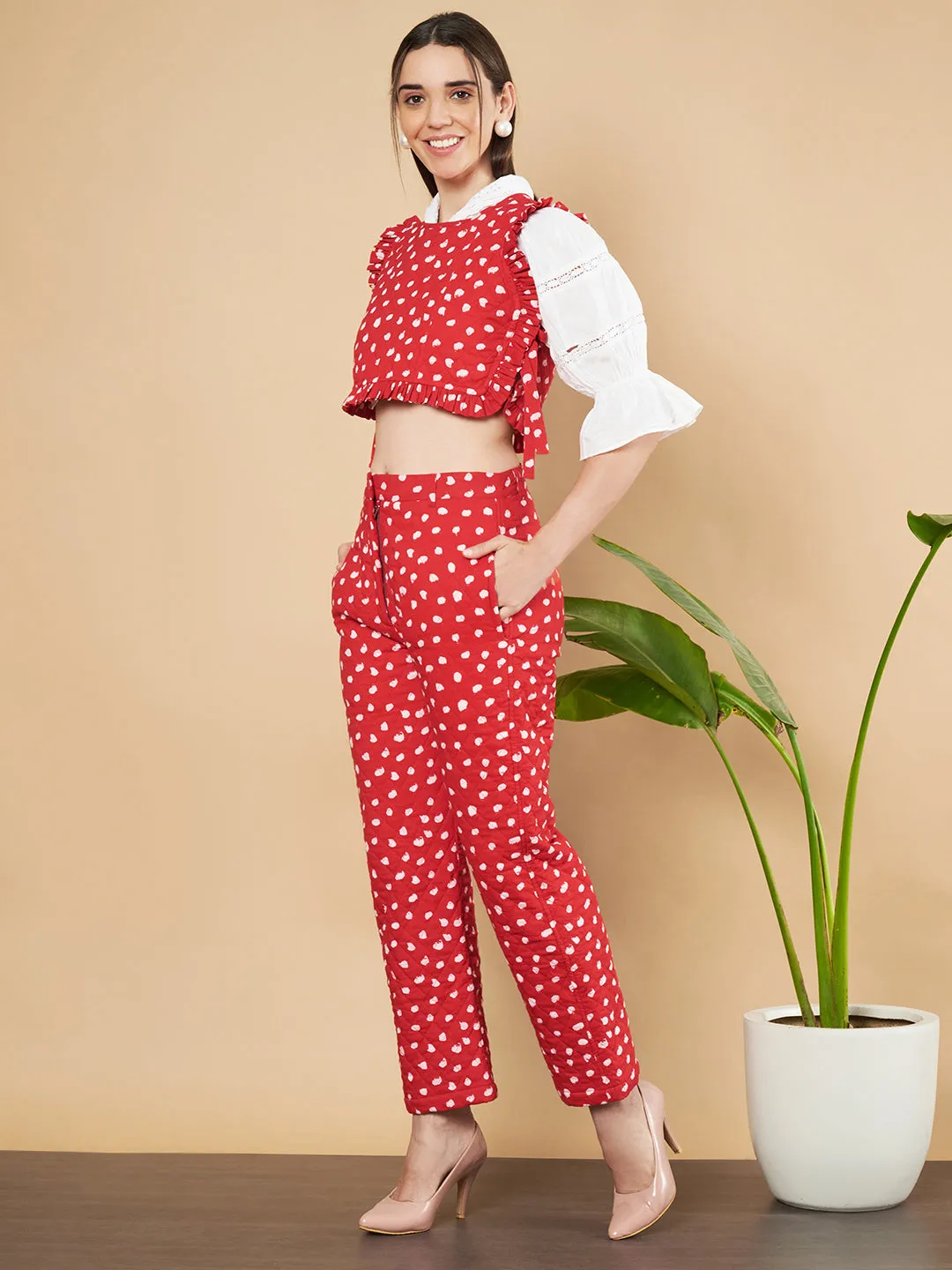 Quilted Crop Top and High-Waist Trousers for Women