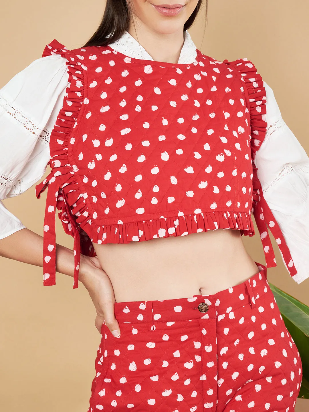 Quilted Crop Top and High-Waist Trousers for Women