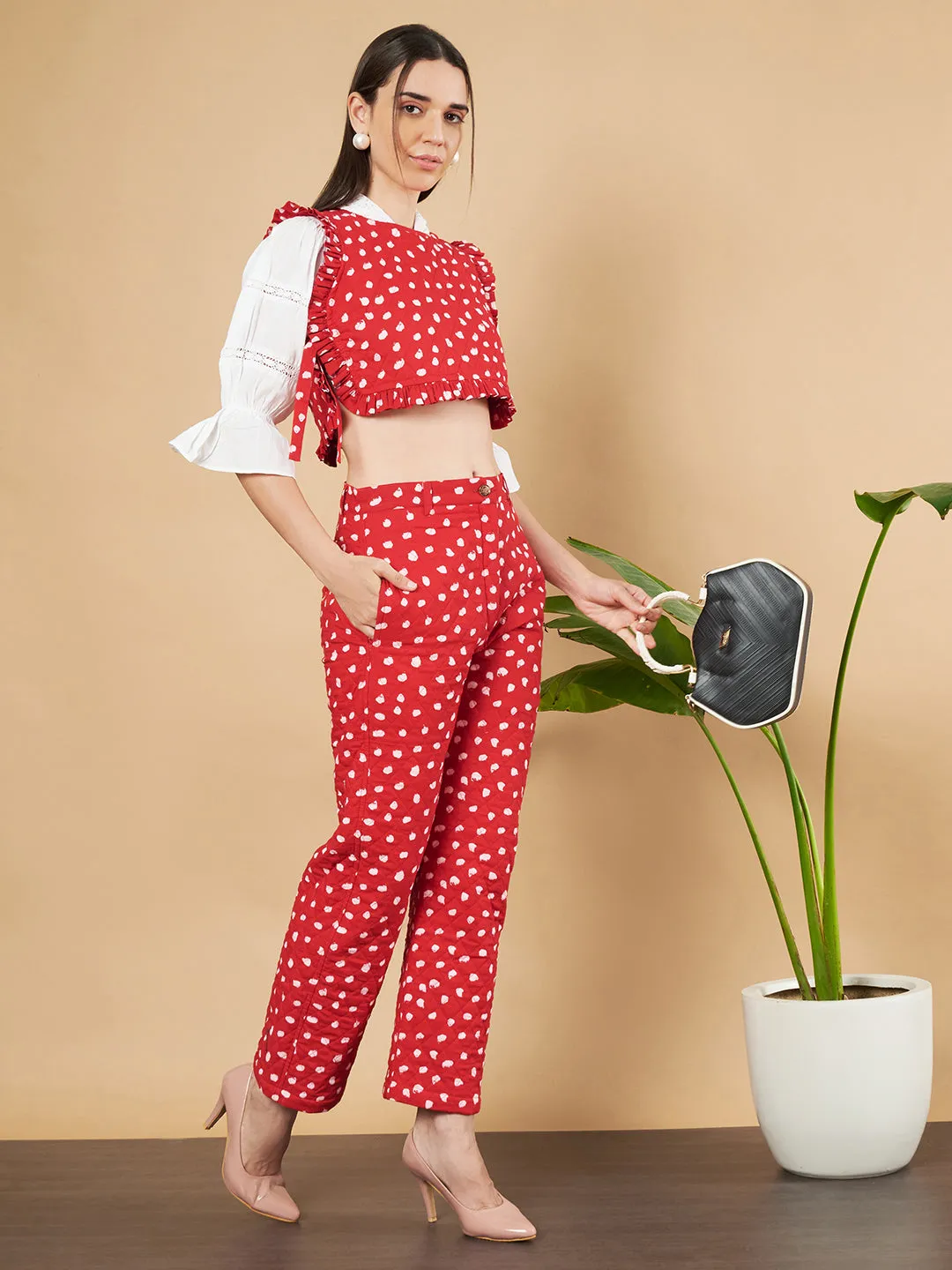 Quilted Crop Top and High-Waist Trousers for Women