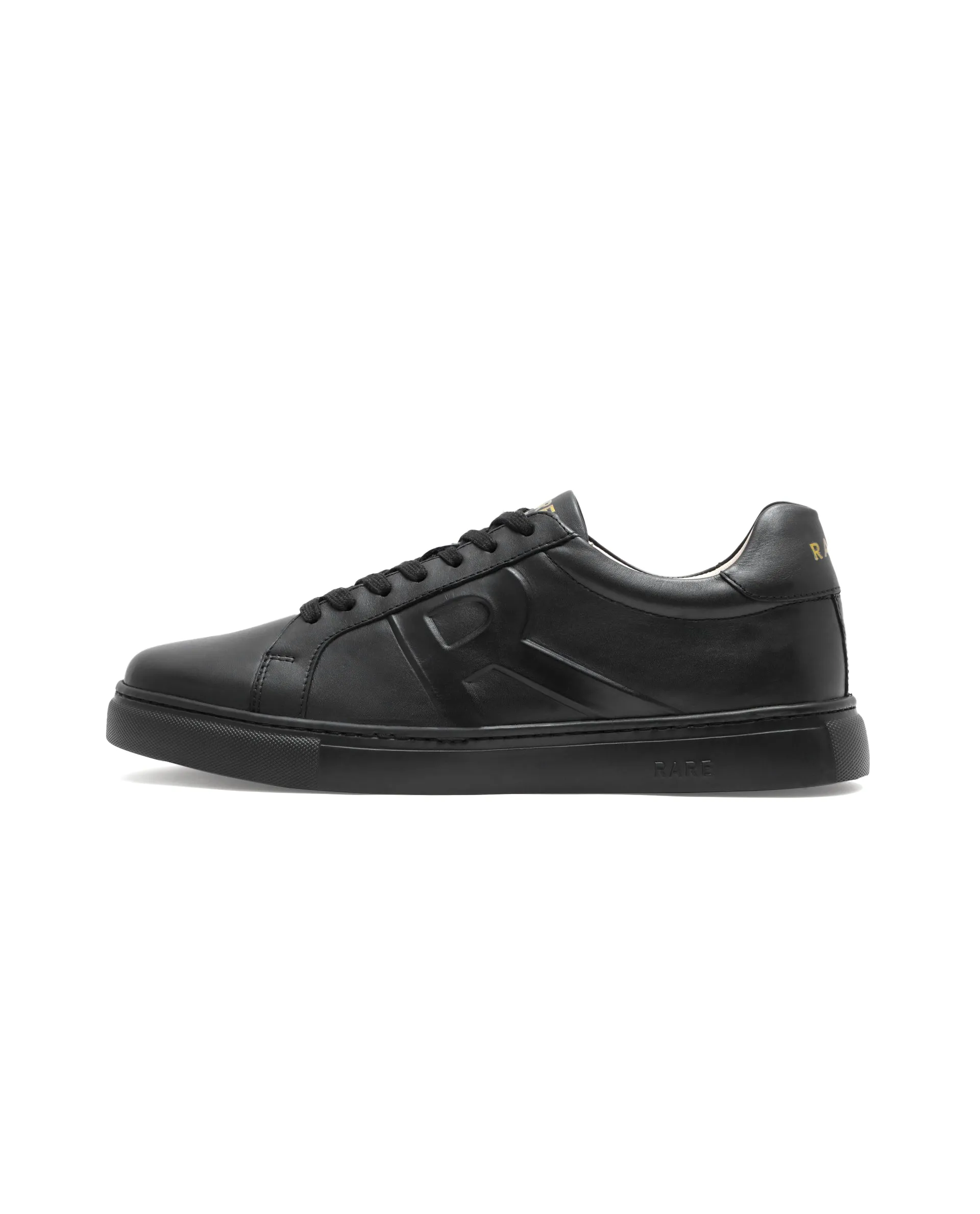 Rare Rabbit Men's Odessa Black Genuine Leather Round Toe Low-Top Lace-Up Monochromatic Sneaker