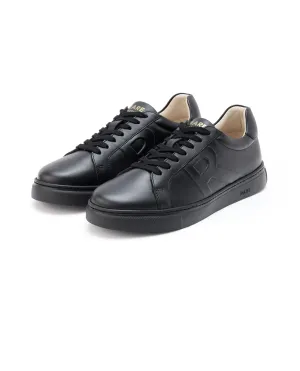 Rare Rabbit Men's Odessa Black Genuine Leather Round Toe Low-Top Lace-Up Monochromatic Sneaker