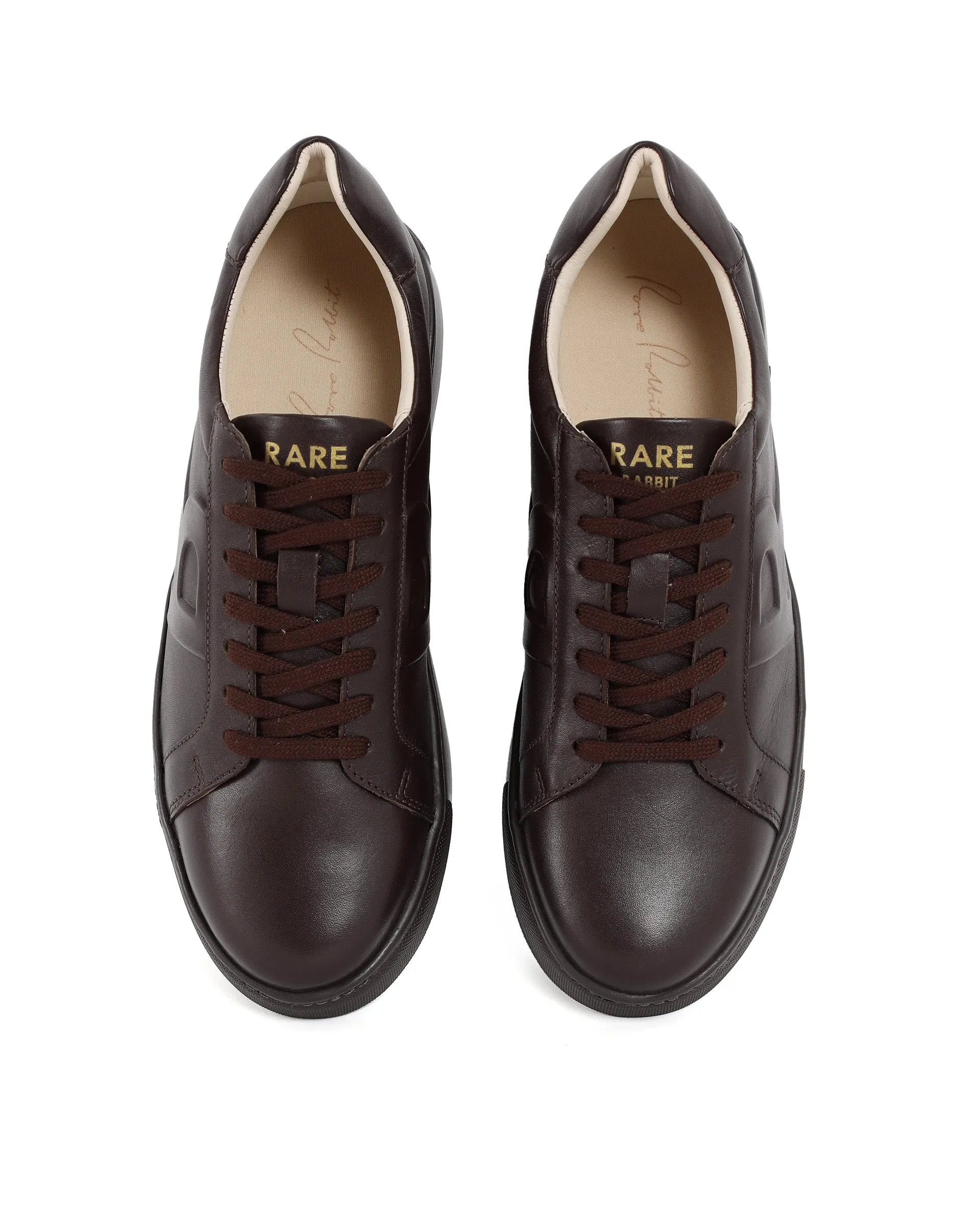 Rare Rabbit Men's Odessa Dark Brown Genuine Leather Round Toe Low-Top Lace-Up Monochromatic Sneaker