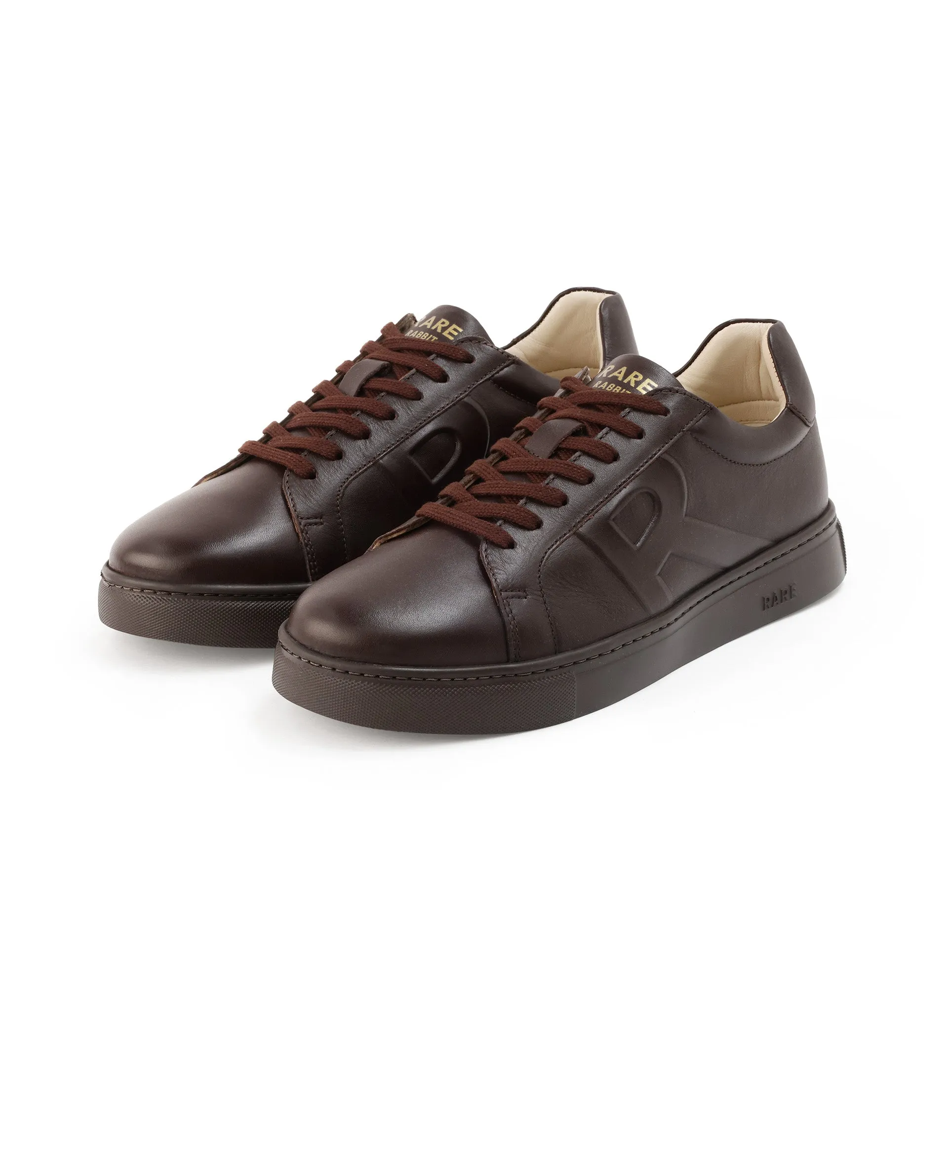 Rare Rabbit Men's Odessa Dark Brown Genuine Leather Round Toe Low-Top Lace-Up Monochromatic Sneaker