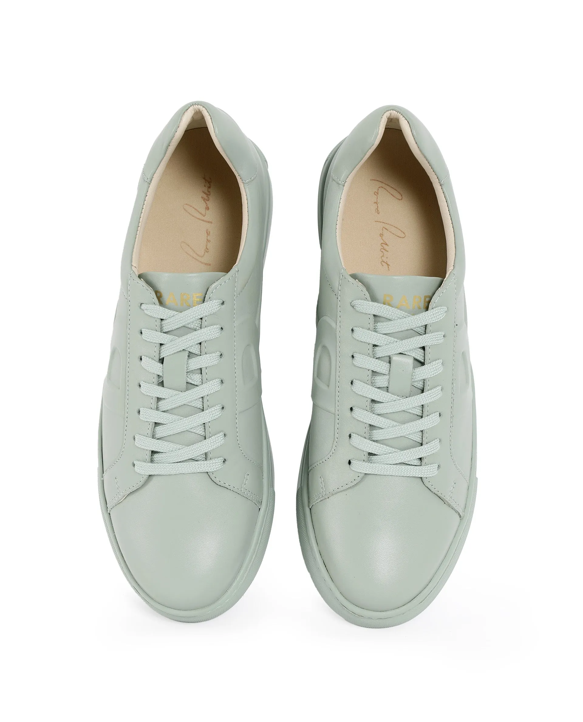 Rare Rabbit Men's Odessa Pastel Sage Genuine Leather Round Toe Low-Top Lace-Up Monochromatic Sneaker