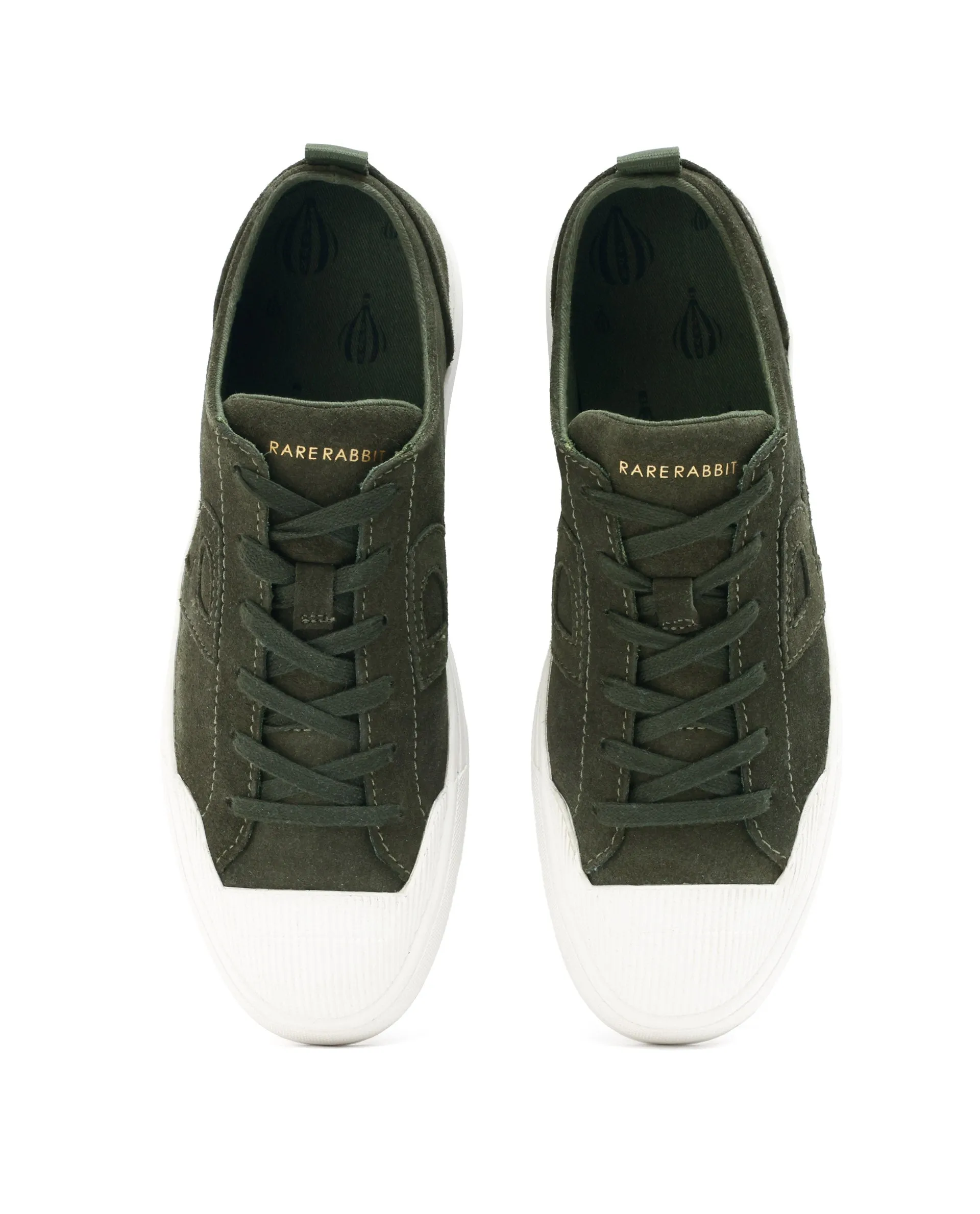 Rare Rabbit Mens Sauron Olive Round Toe Premium Suede Lace Up Low Top Sneaker Shoes