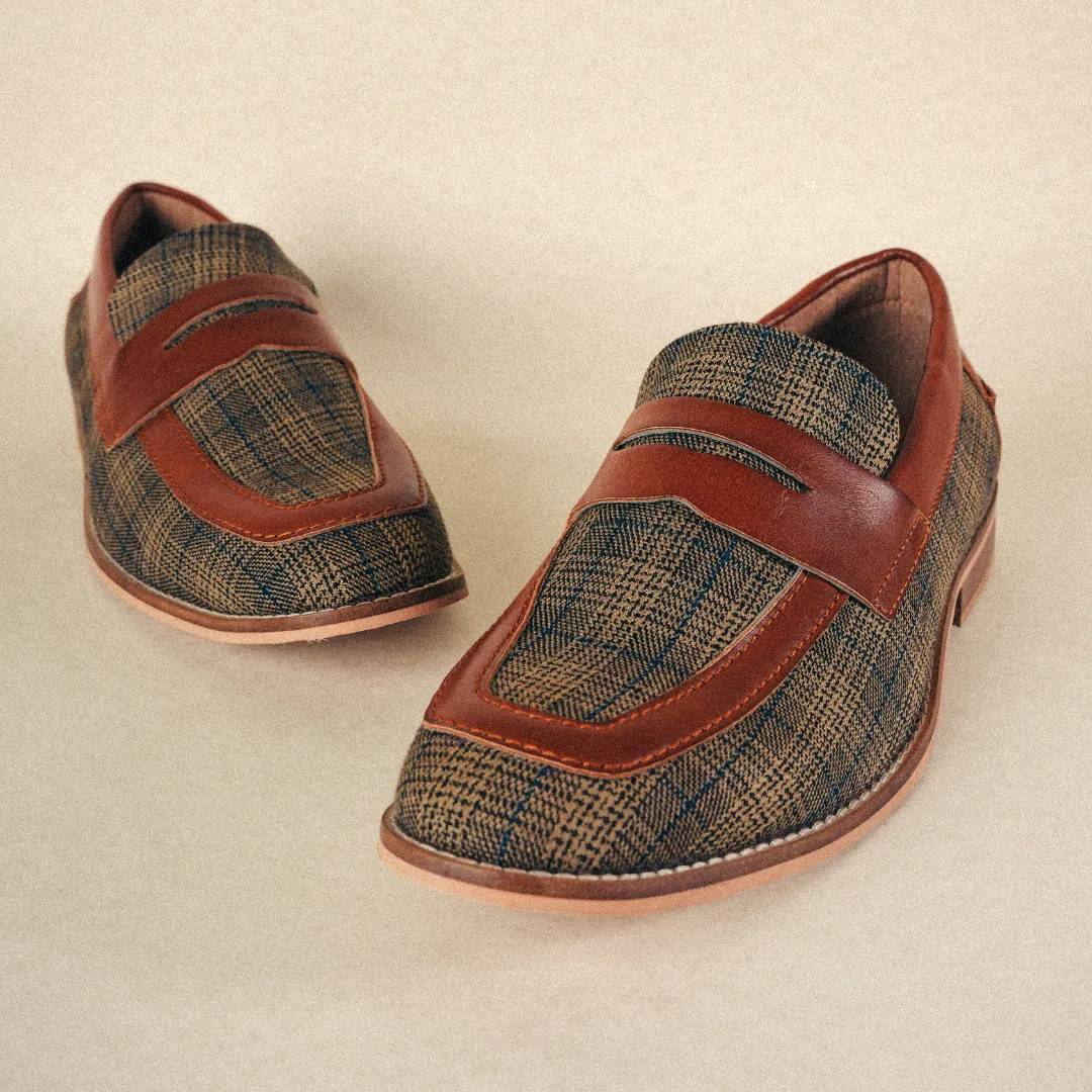 Raro Plaid Fabric Slip-Ons - Brown