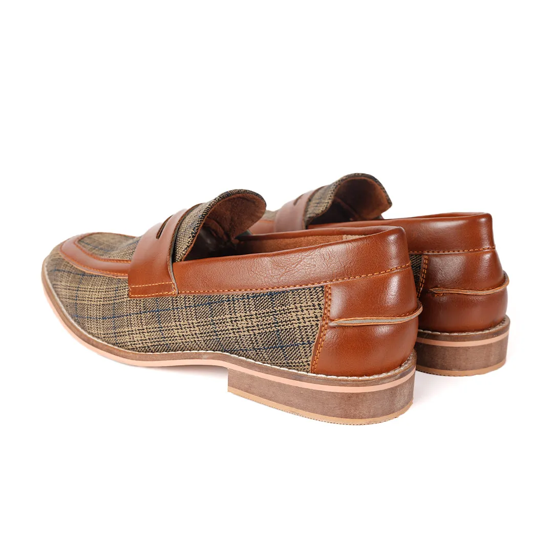 Raro Plaid Fabric Slip-Ons - Brown