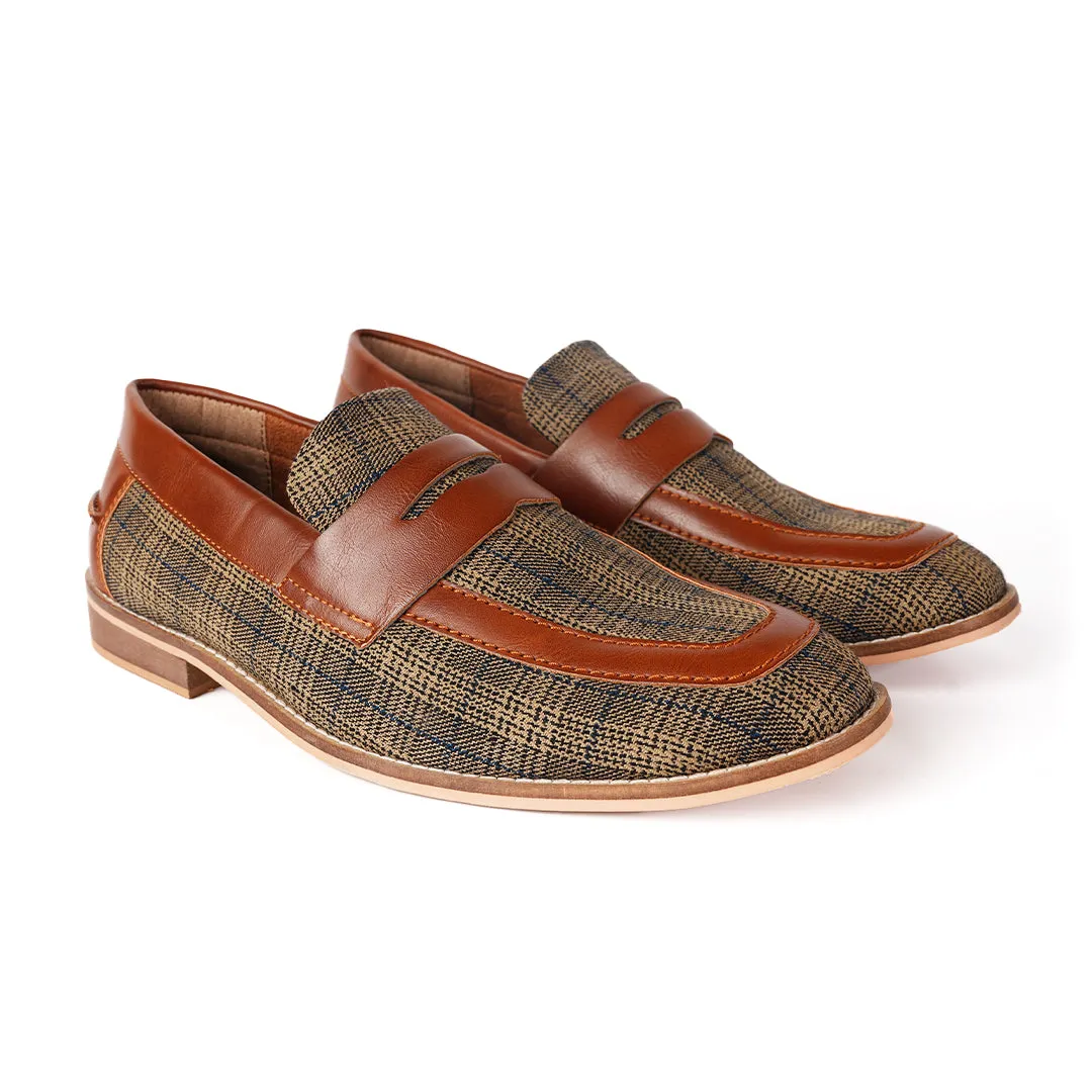 Raro Plaid Fabric Slip-Ons - Brown