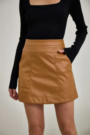 Ren Brown Faux Leather PU Mini Skirt