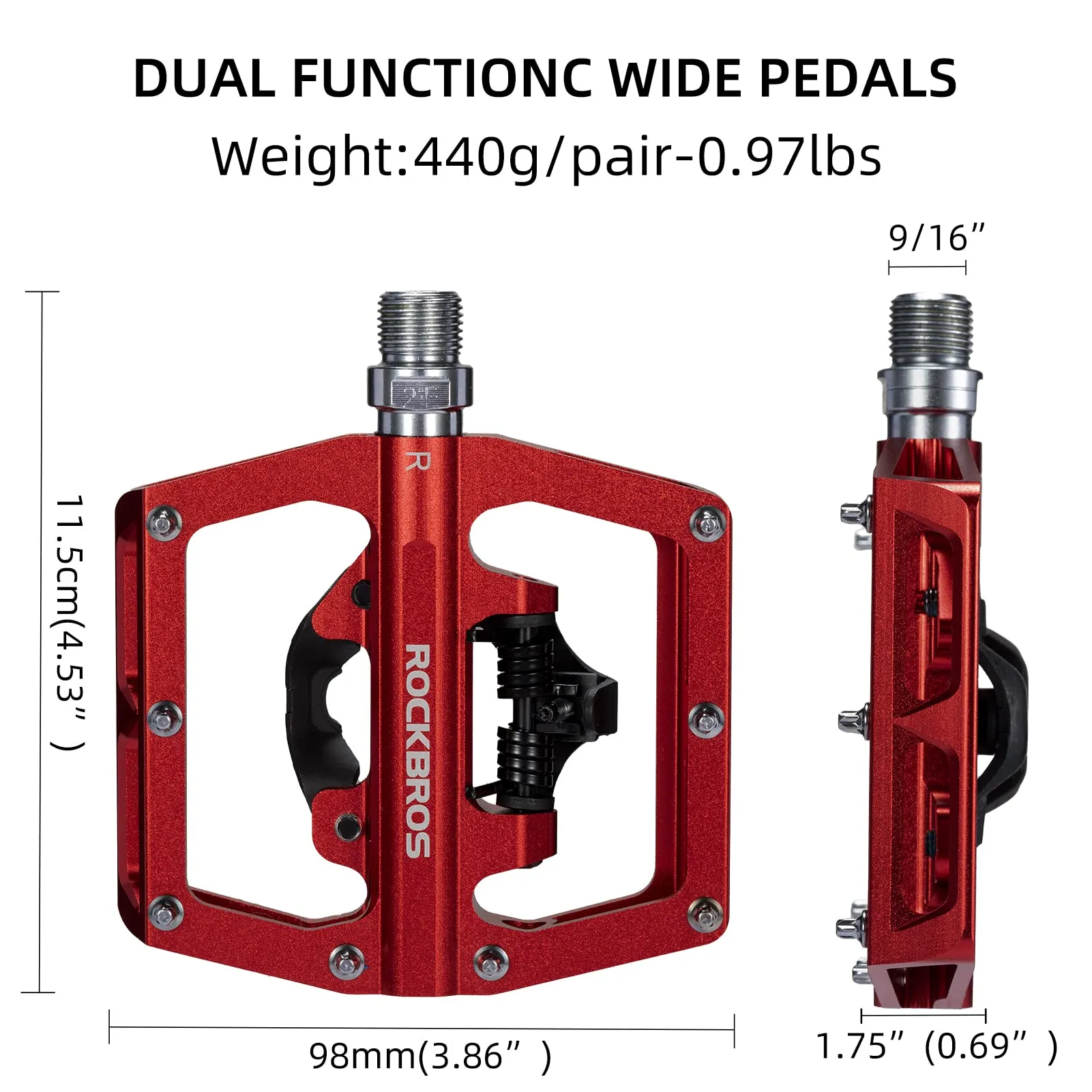 ROCKBROS MTB Aluminum Bike Pedals Compatible with SPD