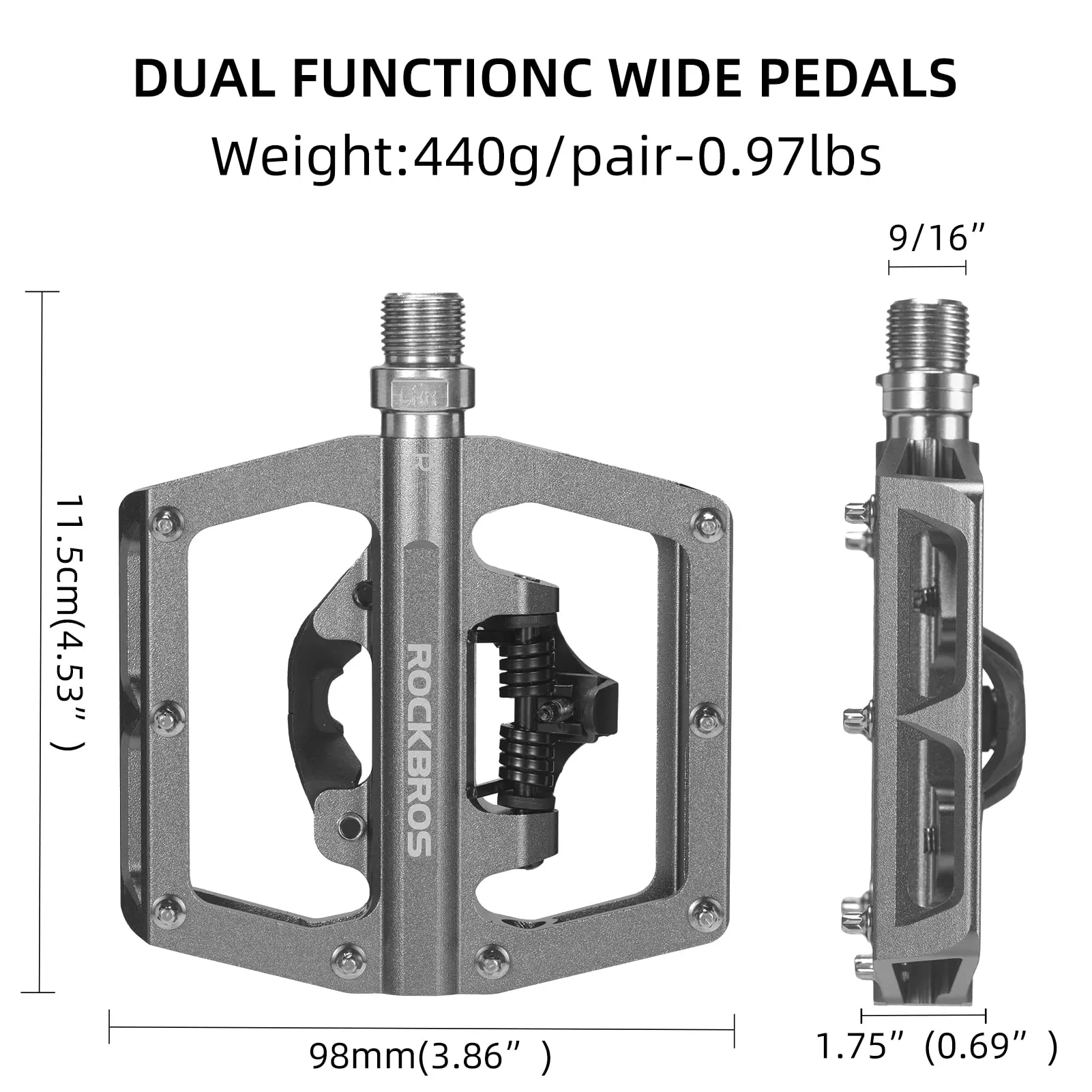 ROCKBROS MTB Aluminum Bike Pedals Compatible with SPD