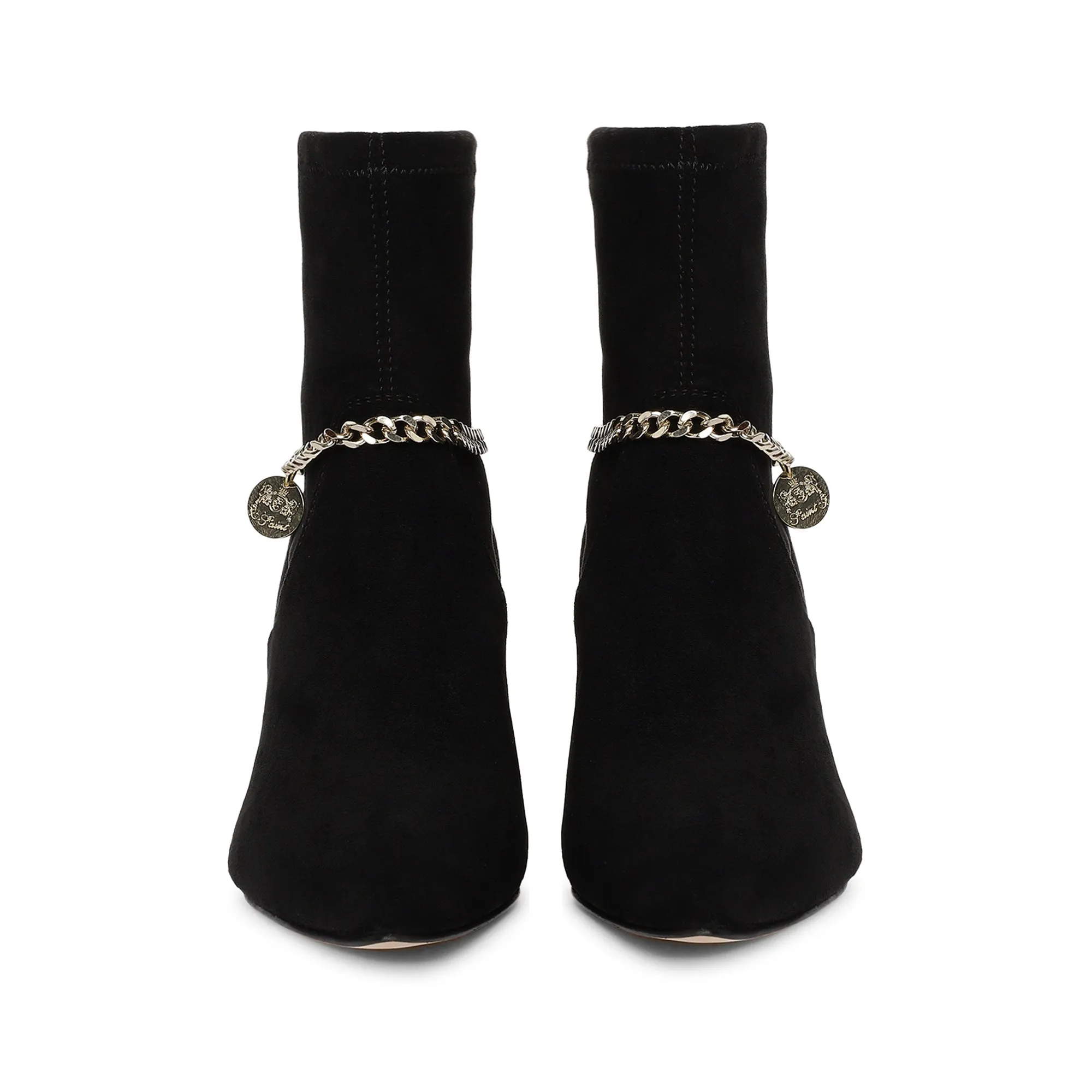 Saint Andrea Black Stretch Suede Chain Embellished Ankle Boots