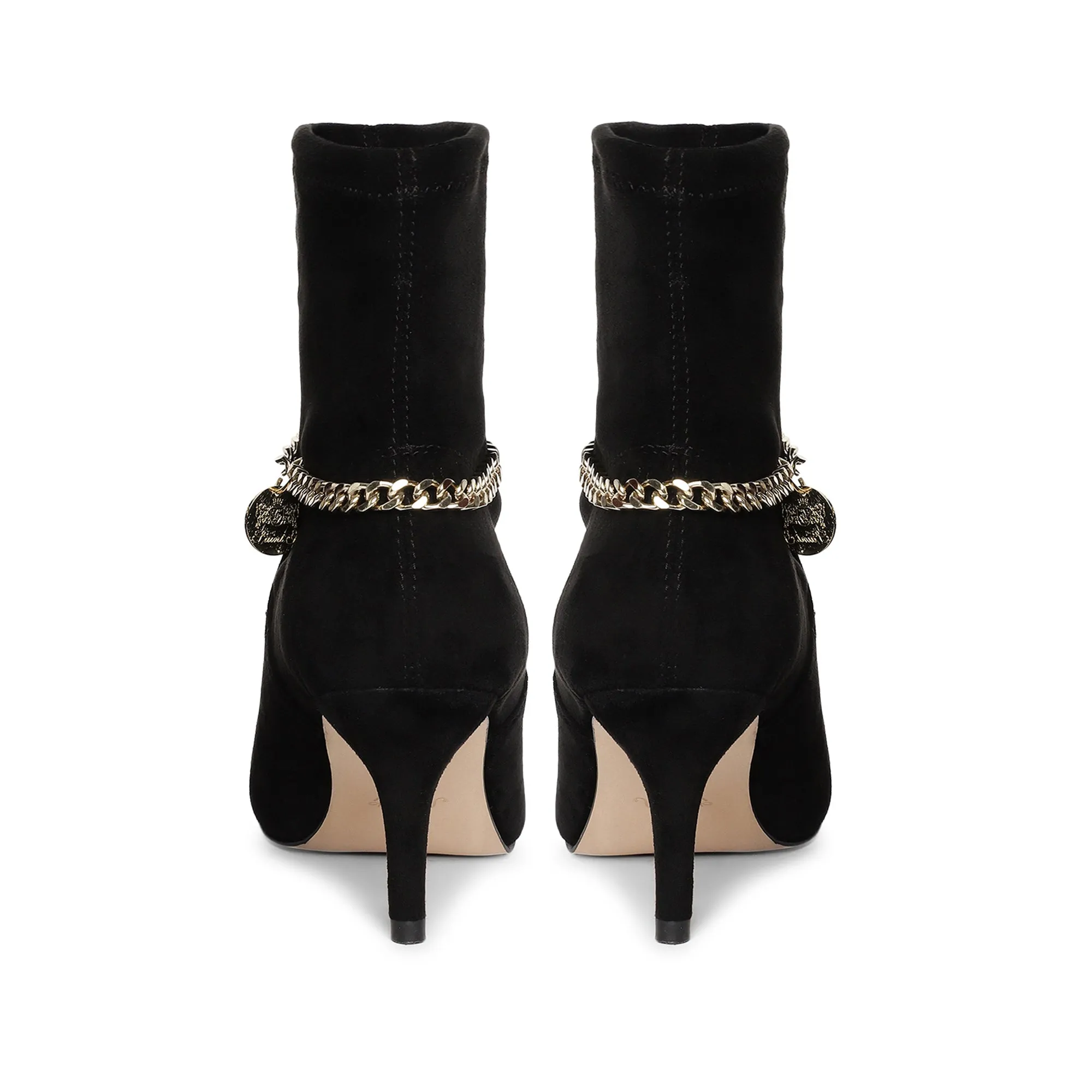 Saint Andrea Black Stretch Suede Chain Embellished Ankle Boots