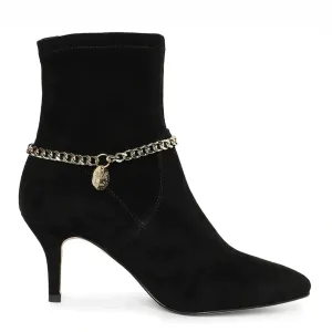 Saint Andrea Black Stretch Suede Chain Embellished Ankle Boots