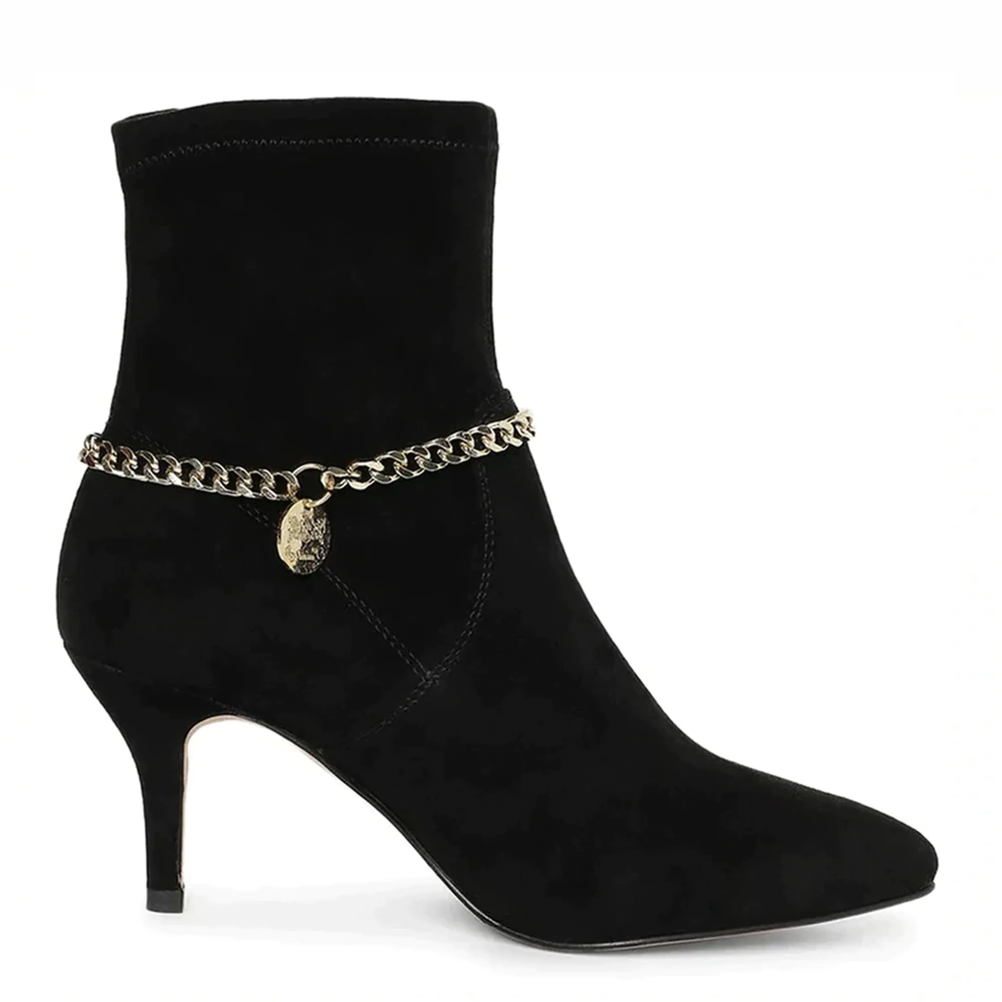 Saint Andrea Black Stretch Suede Chain Embellished Ankle Boots