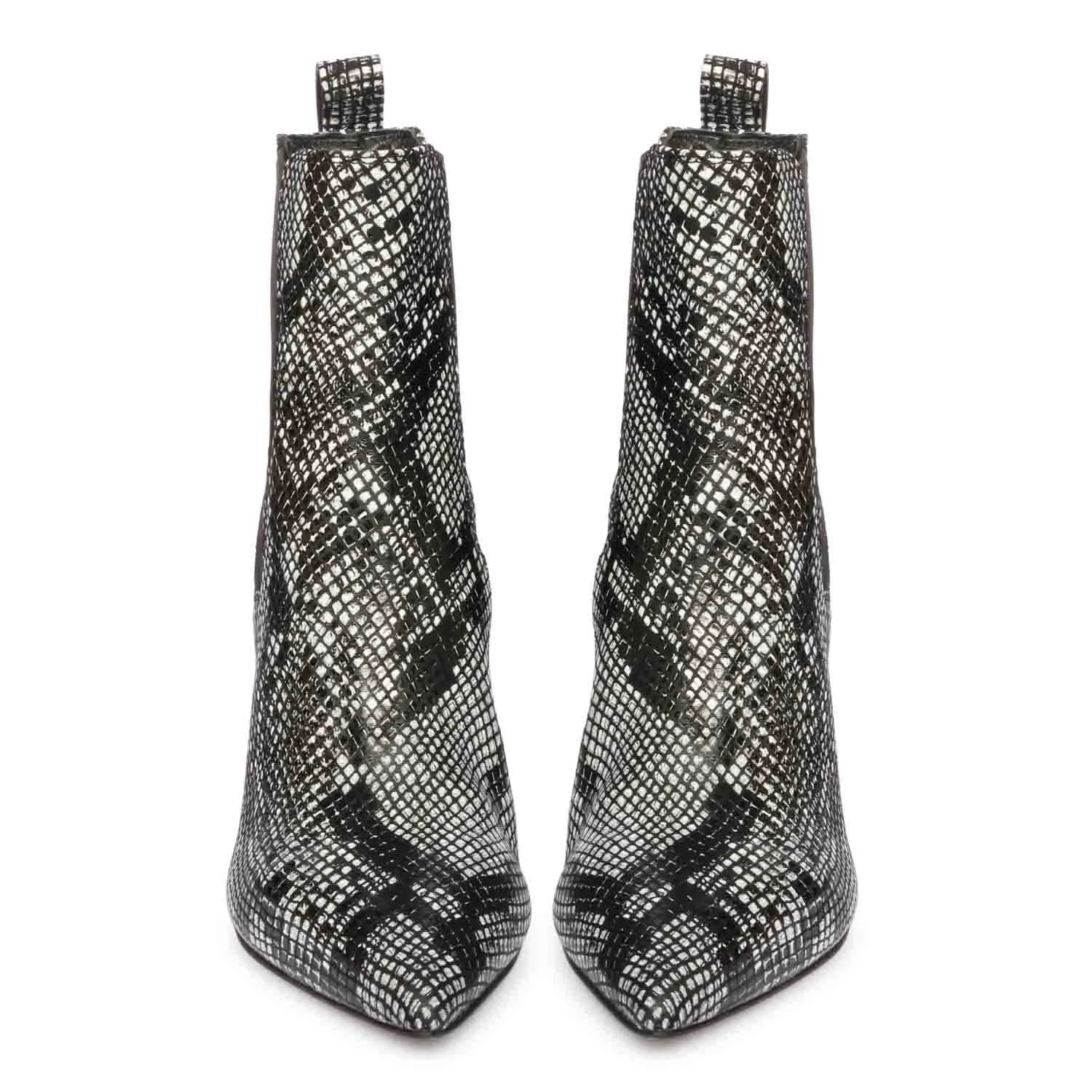 Saint Arely Grey Snake Print Leather Kitten Heel Boots