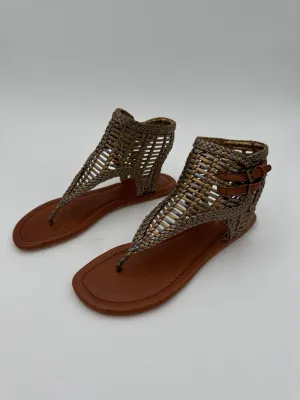 Sandals Flats By Cynthia Vincent In Brown & Gold, Size: 9.5