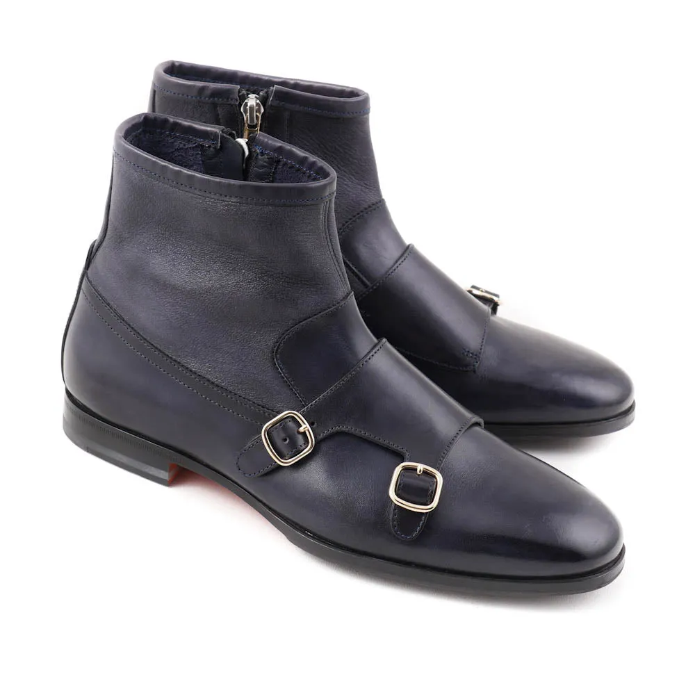 Santoni Monk Strap Boots in Slate Gray