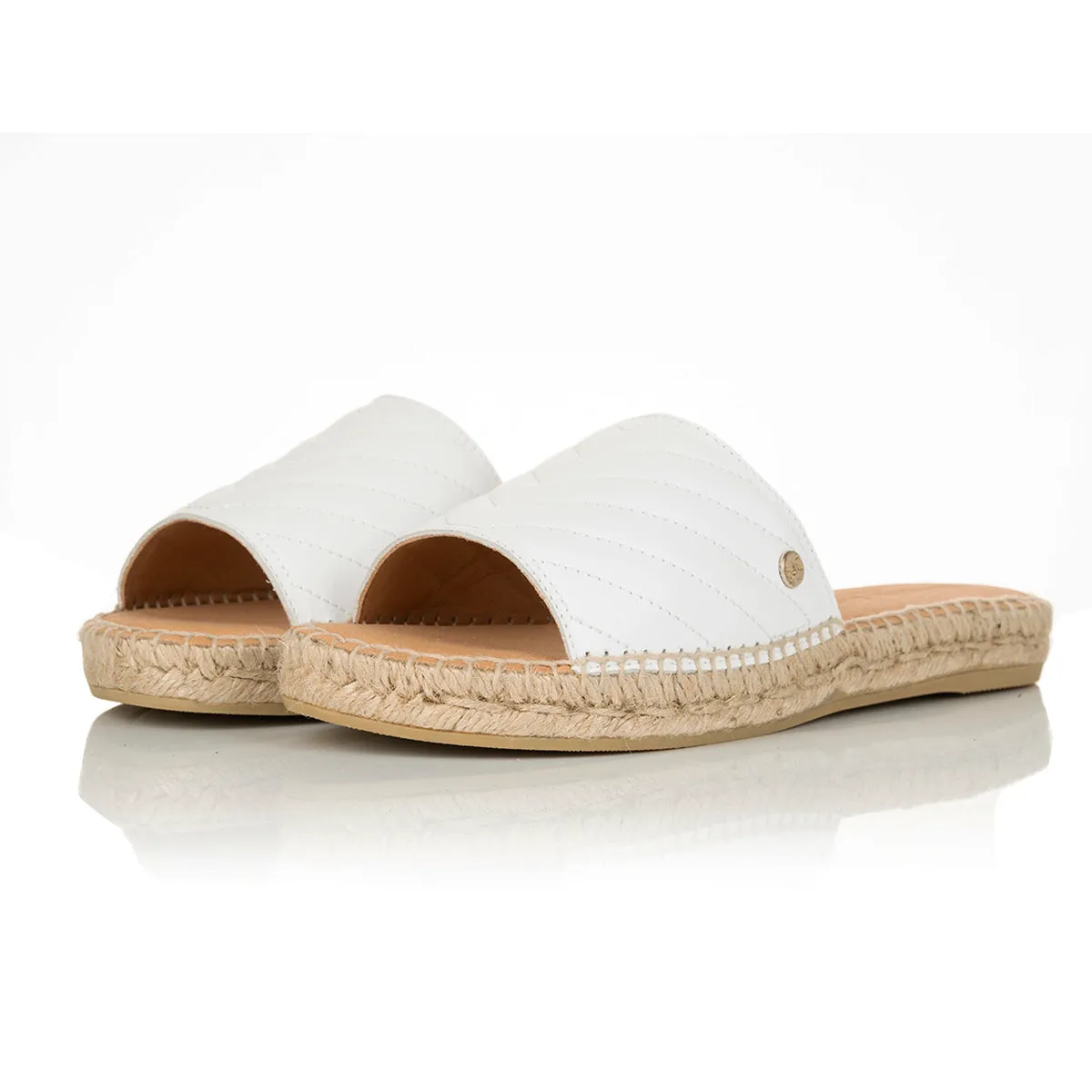 Sarah Wide Fit Espadrille Sandals - White Quilted Leather