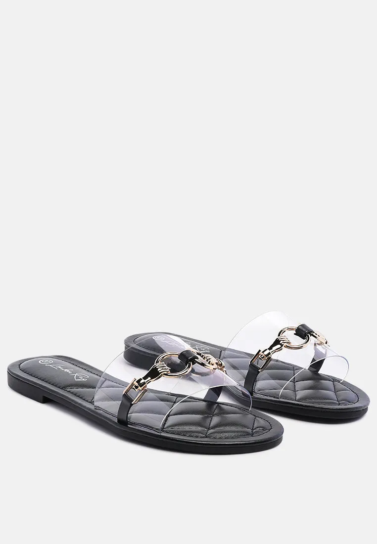 Scoth Clear Buckled Quilted Slides