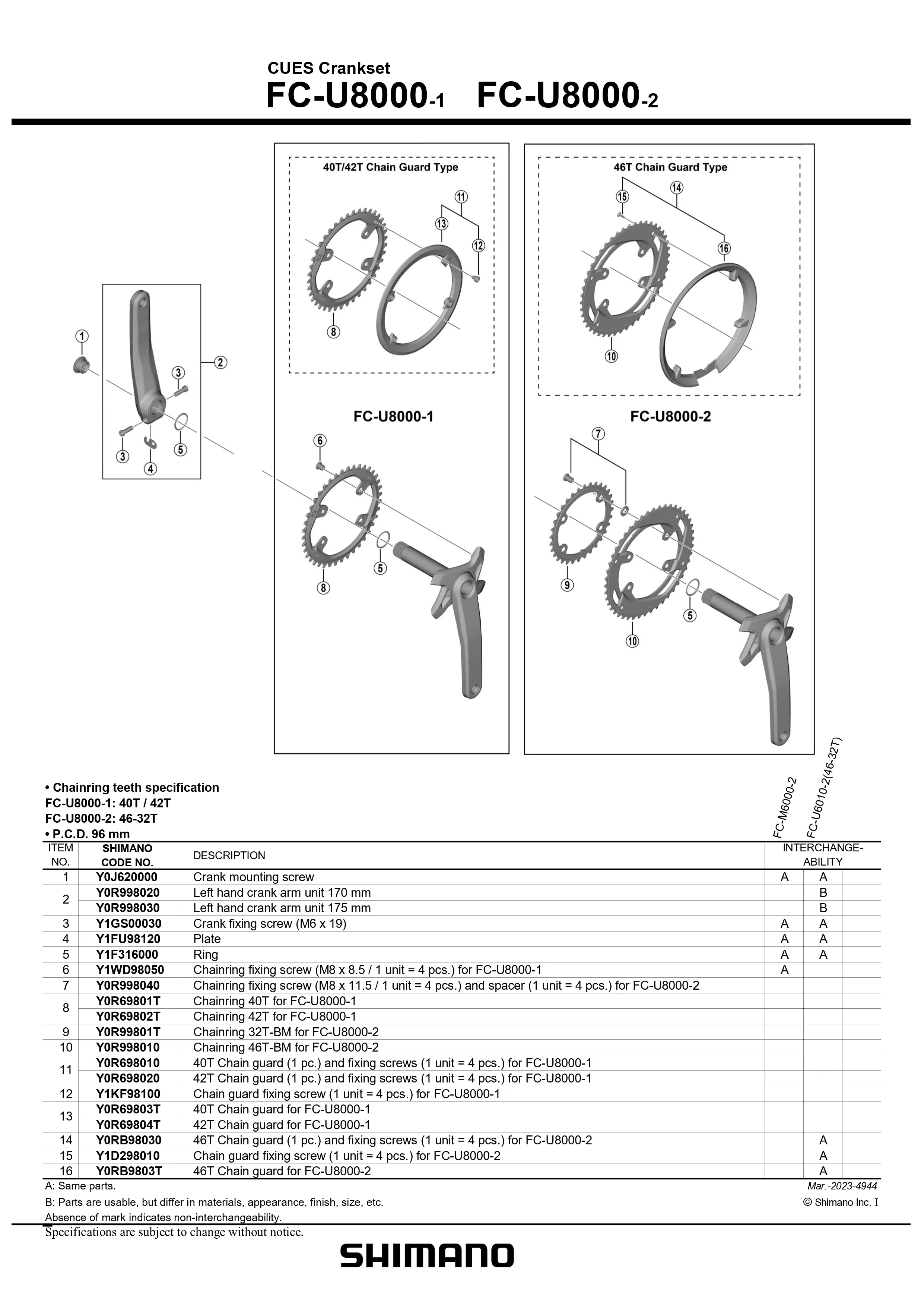 SHIMANO CUES FC-U8000-2 Hollowtech II eBike Crankset 2x11-Speed