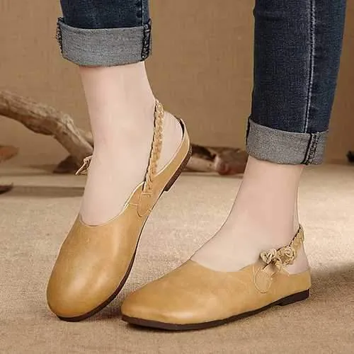 SOCOFY Genuine Leather Pure Color Elastic Band Soft Slingback Flat Shoes