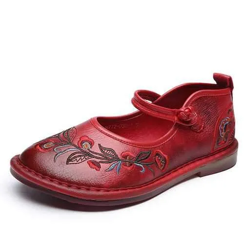 SOCOFY Genuine Leather Retro Handmade Flats Loafers