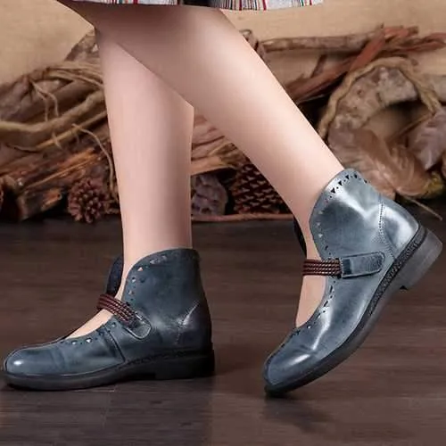 SOCOFY Retro Hollow Out Flat Leather Shoes