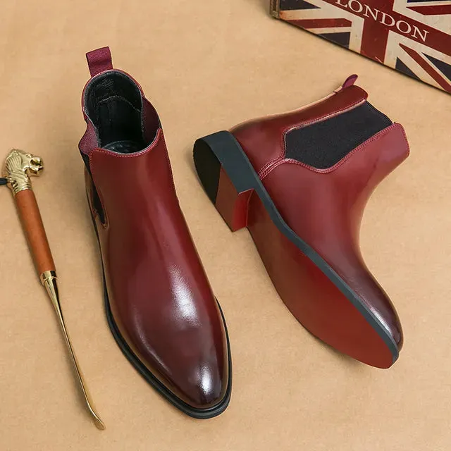 Solid Color Red Sole Leather Chelsea Boots