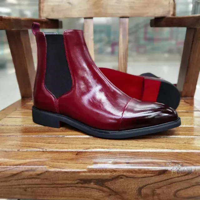 Solid Color Red Sole Leather Chelsea Boots