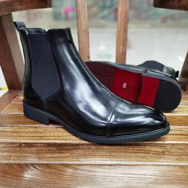 Solid Color Red Sole Leather Chelsea Boots