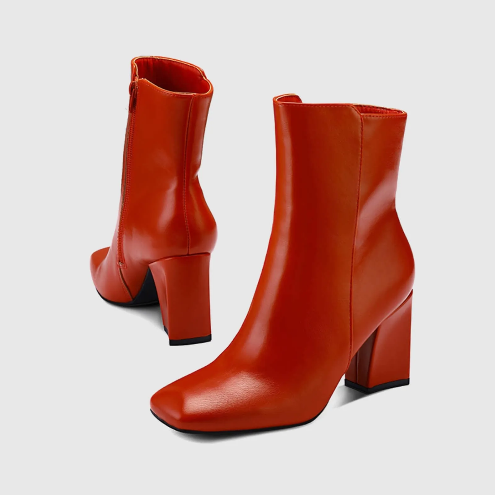 Square Toe Side Zipper Chunky Block Heel Mid Ankle Boots