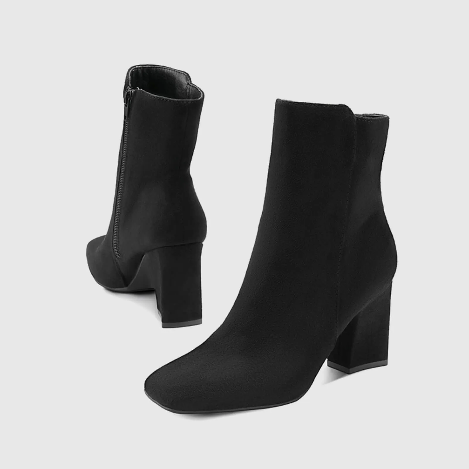 Square Toe Side Zipper Chunky Block Heel Mid Ankle Boots