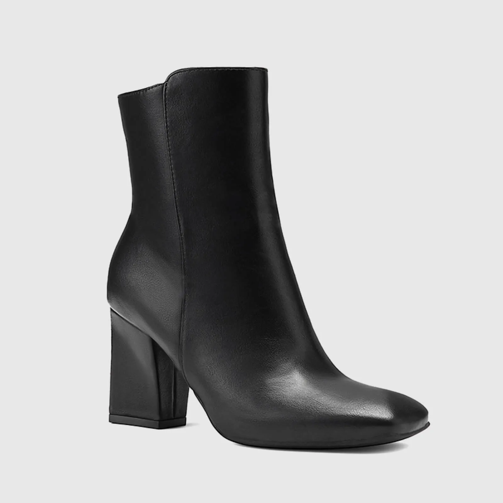 Square Toe Side Zipper Chunky Block Heel Mid Ankle Boots