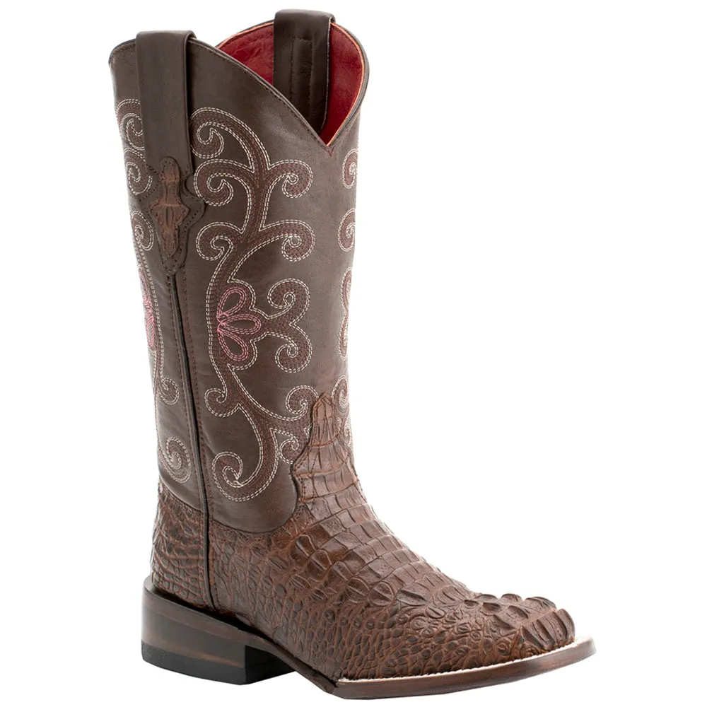 Stampede Embroidery Crocodile Square Toe Cowboy Boots