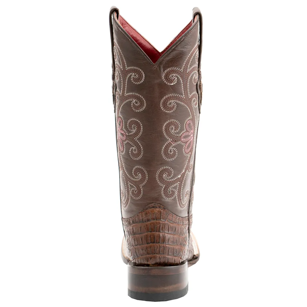 Stampede Embroidery Crocodile Square Toe Cowboy Boots