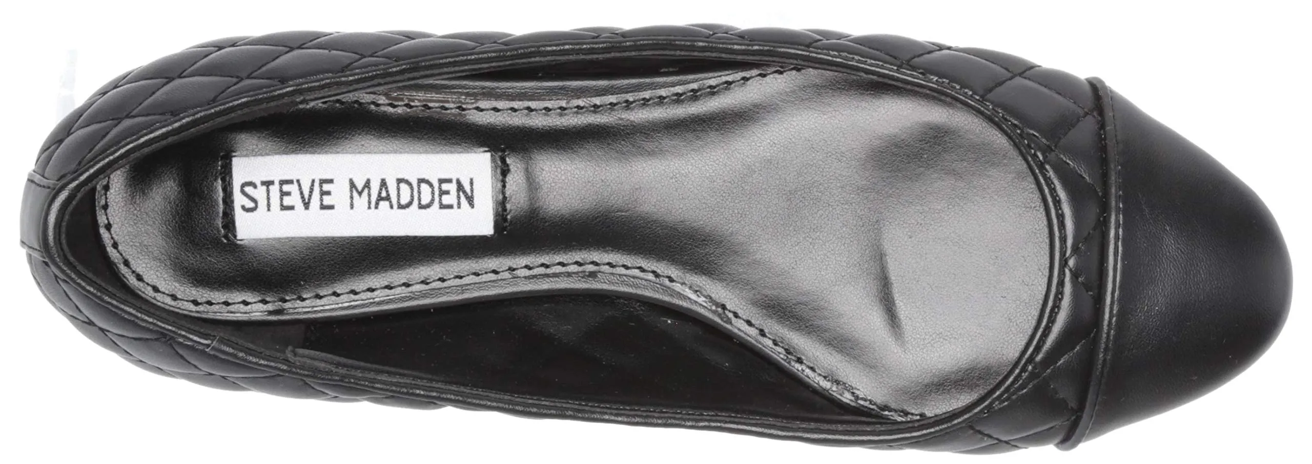 Steve Madden Caption Ballet Flat Cap Toe Black Leather Quilted Ballet Flats