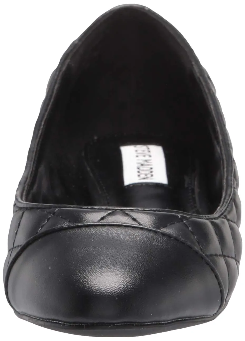 Steve Madden Caption Ballet Flat Cap Toe Black Leather Quilted Ballet Flats