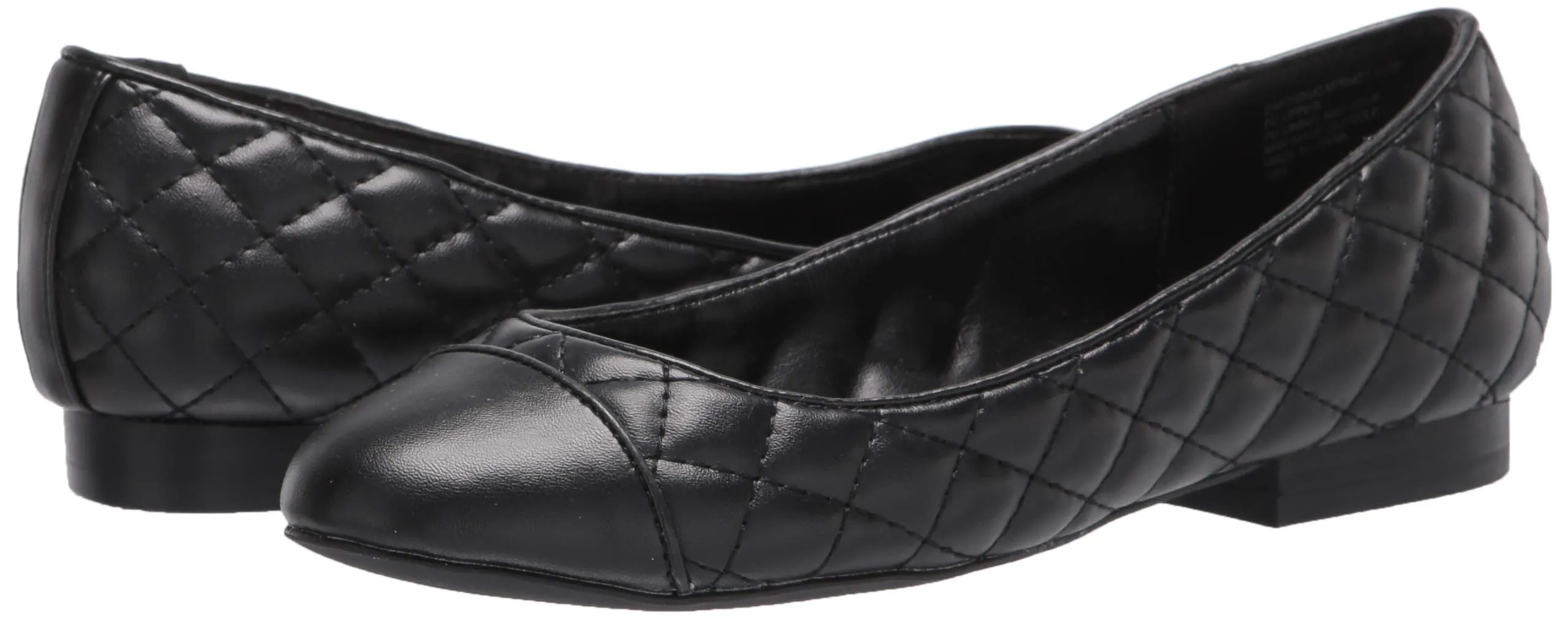 Steve Madden Caption Ballet Flat Cap Toe Black Leather Quilted Ballet Flats