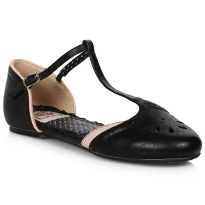 T-Strap Flat Shoe With Cutout Decor