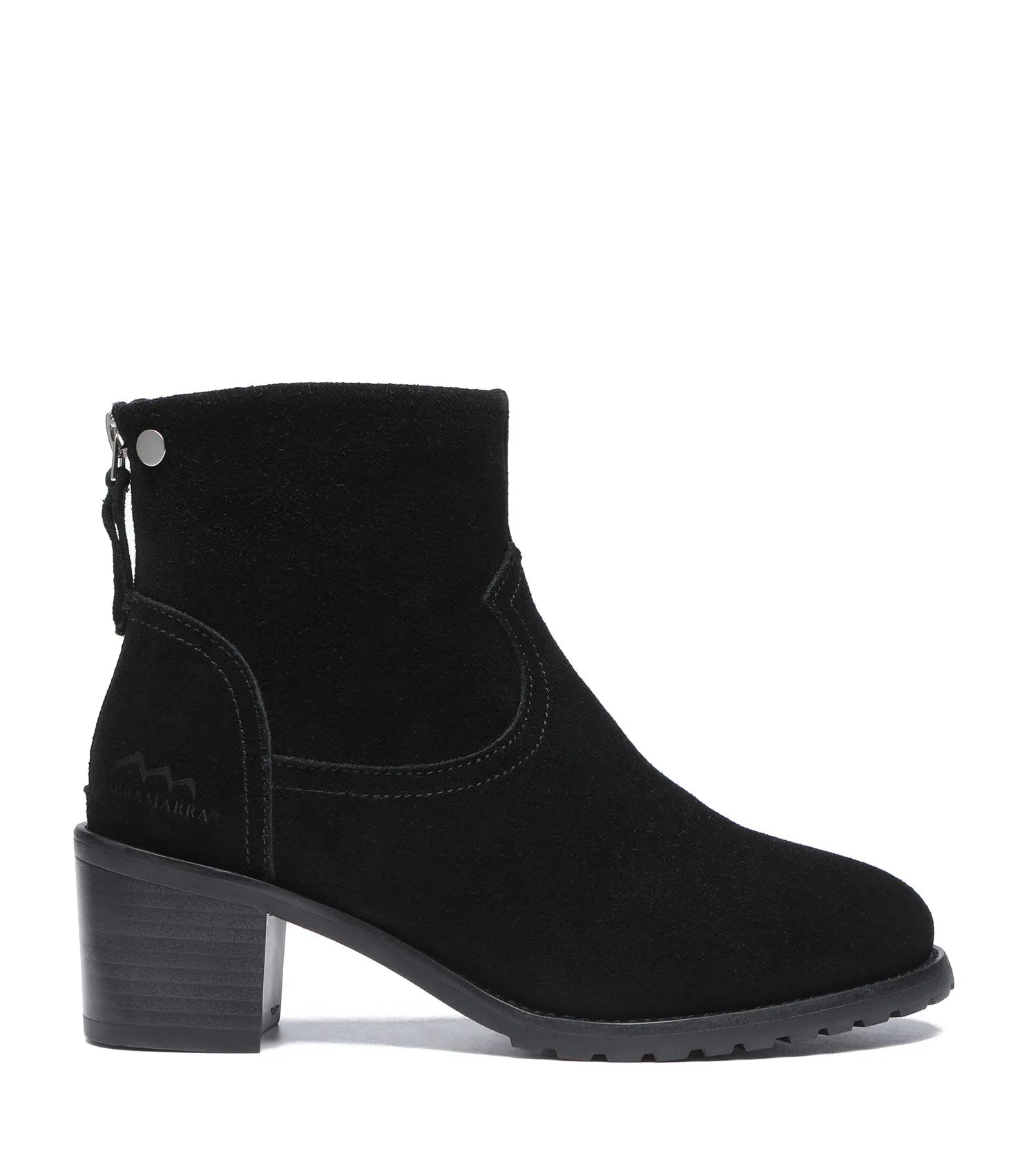 TARRAMARRA Black Leather Zipper Ankle Heel Boots Women Galena