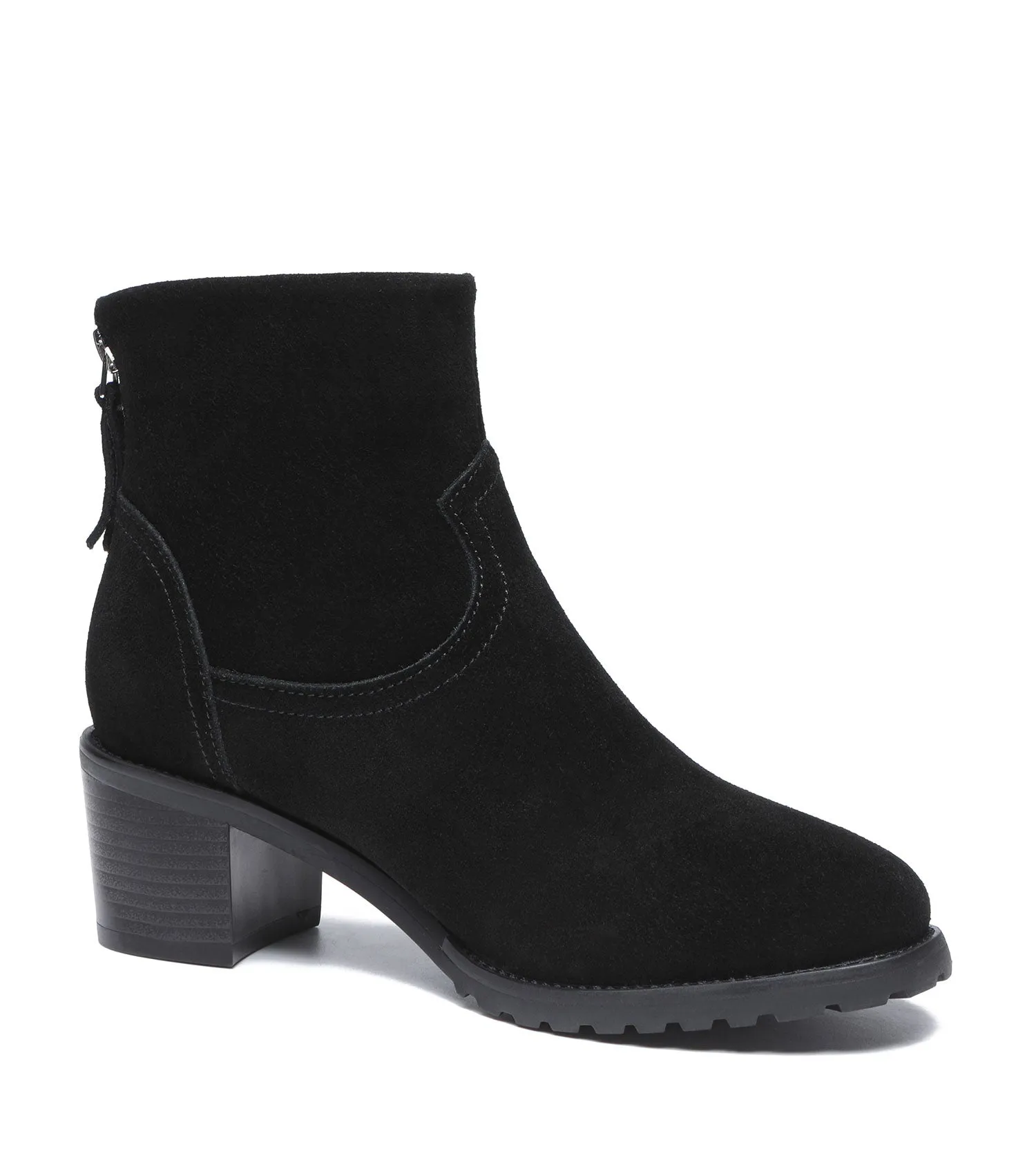 TARRAMARRA Black Leather Zipper Ankle Heel Boots Women Galena