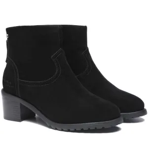 TARRAMARRA Black Leather Zipper Ankle Heel Boots Women Galena