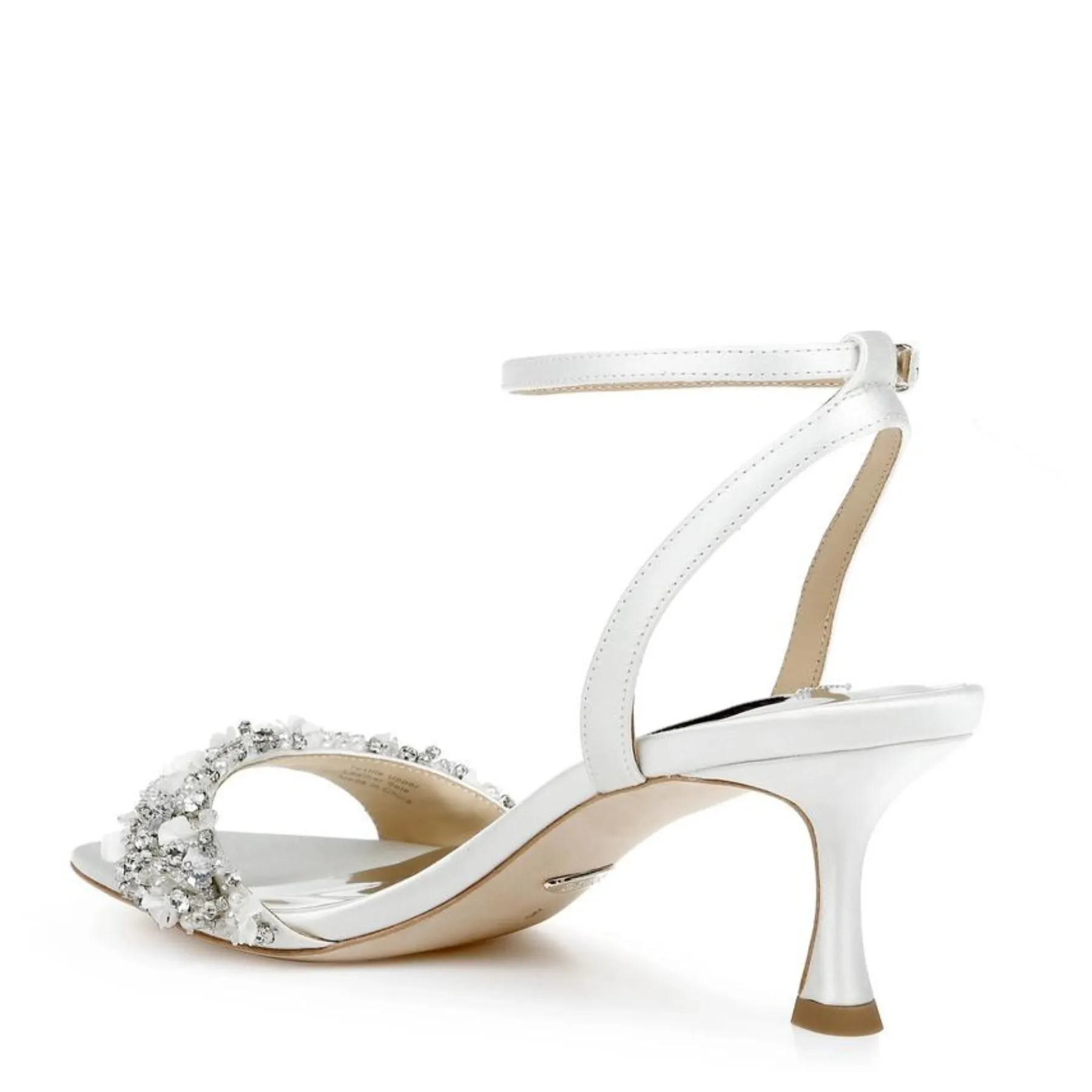 Telissa - Open Toe Mid Kitten Heel With Pearls and Crystals - Soft White