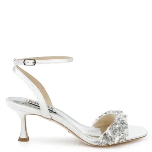 Telissa - Open Toe Mid Kitten Heel With Pearls and Crystals - Soft White